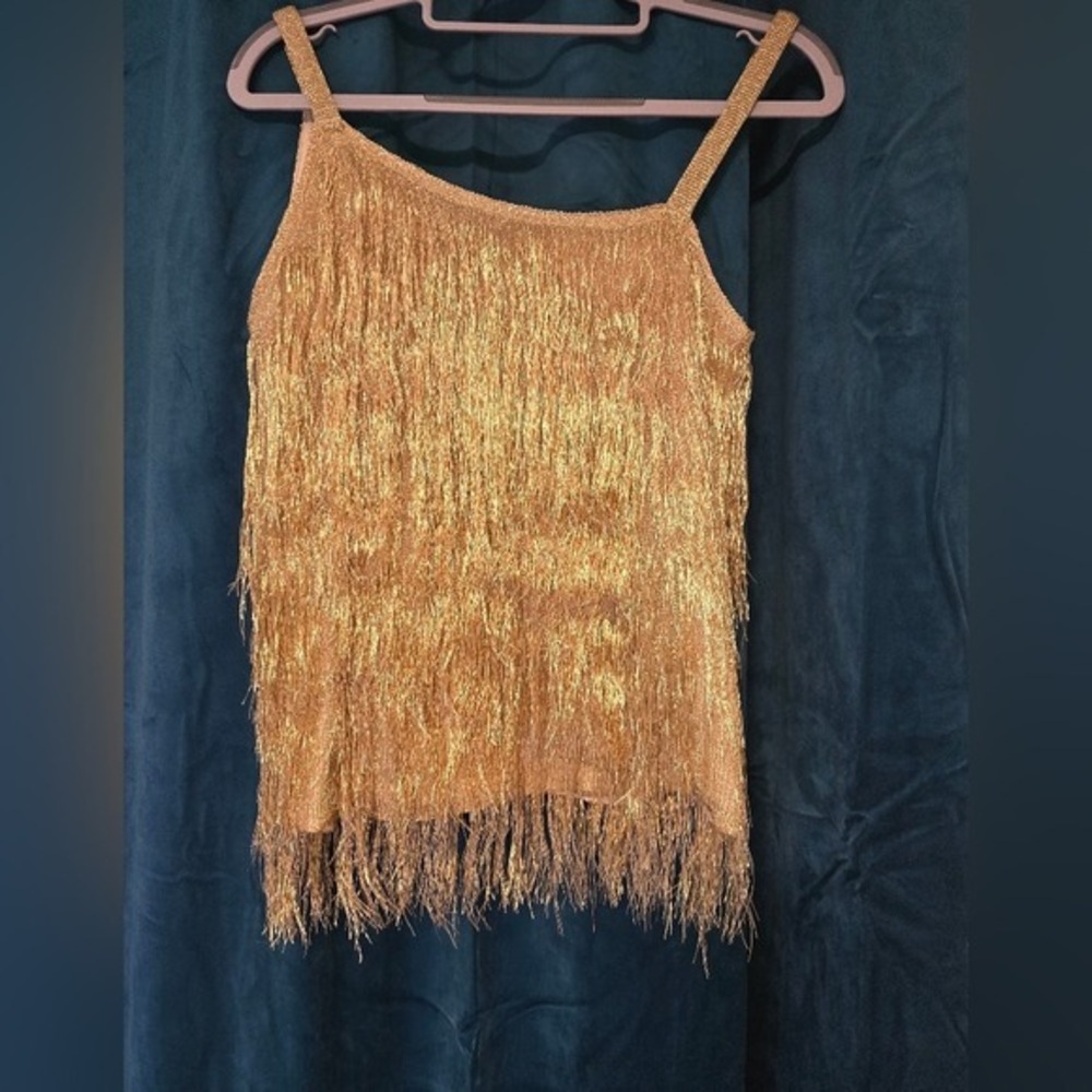 NWT Rachel Zoe Fringe Camisole Light Gold Metallic A-Line Women XS F18KT182